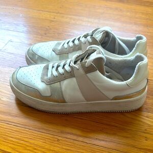 Well loved Reiss Leather Gold, Silver, and Pink sneakers